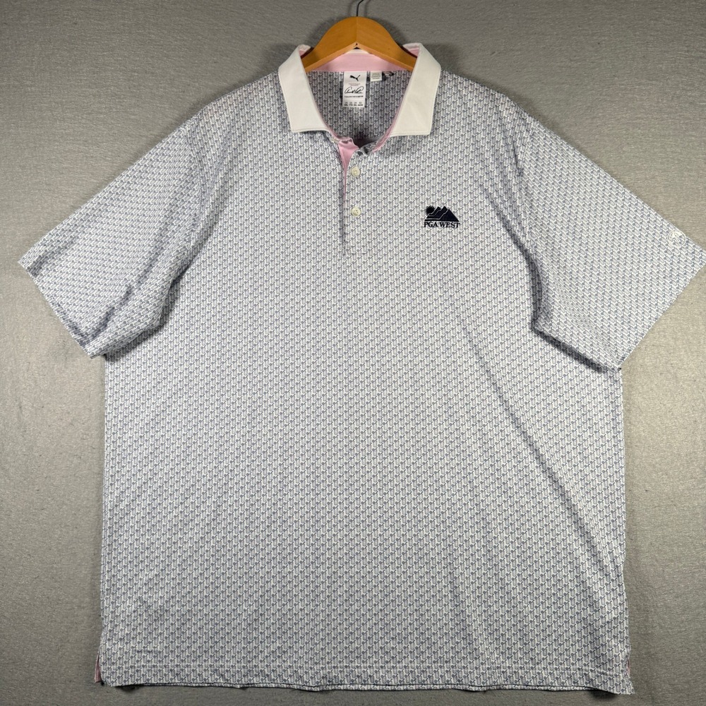 Puma Arnold Palmer Golf Polo Shirt Men XXL Blue Iced Tea Print PGA West JMPO4090